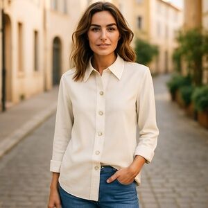 Vintage Tahari Size 10 Linen Rayon Lined Blouse Arthur S. Lavine  Shoulder Pads